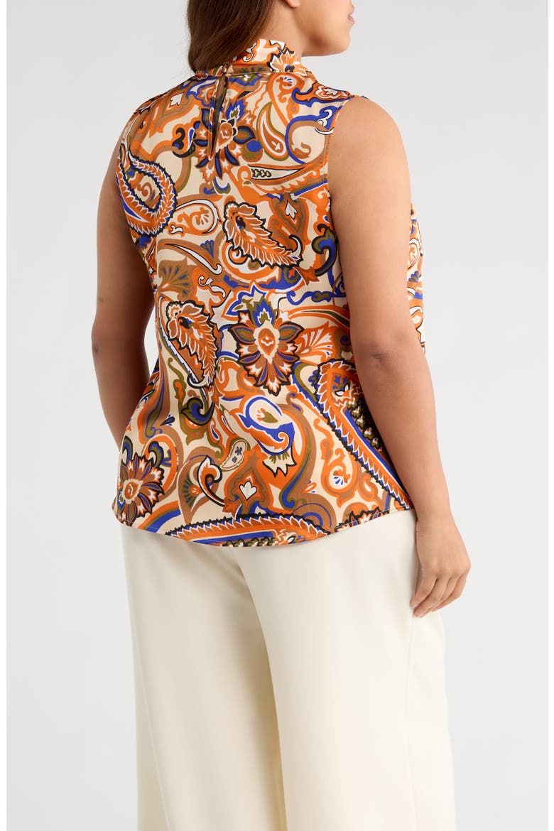 Tie Neck Sleeveless Top, Alternate, color, CAMEL ROYAL PAISLEY