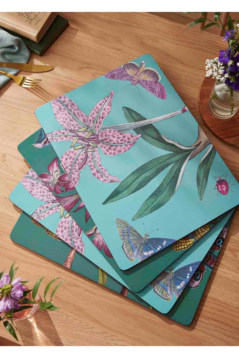 Botanic Garden Flora & Fauna Set of 4 Cork Back Placemats, Alternate, color, Multi