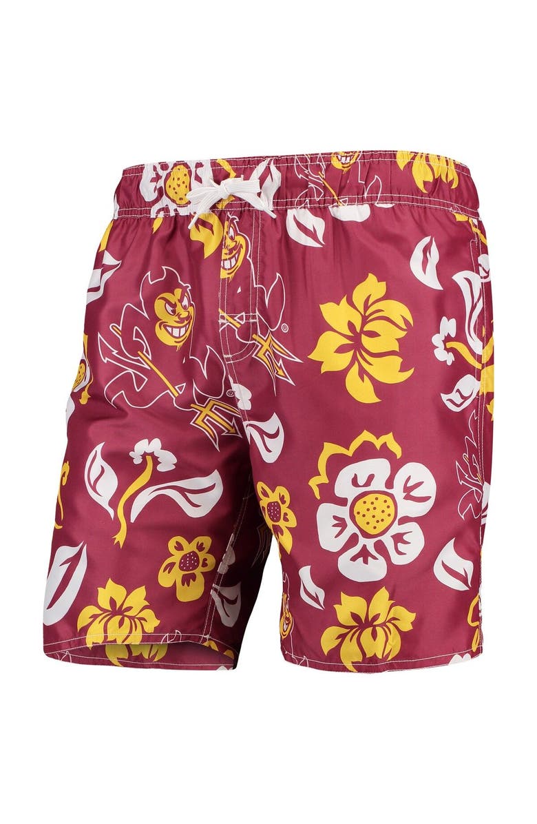 Wes & Willy Men's Wes & Willy Maroon Arizona State Sun Devils Floral Volley Swim Trunks, Main, color, 