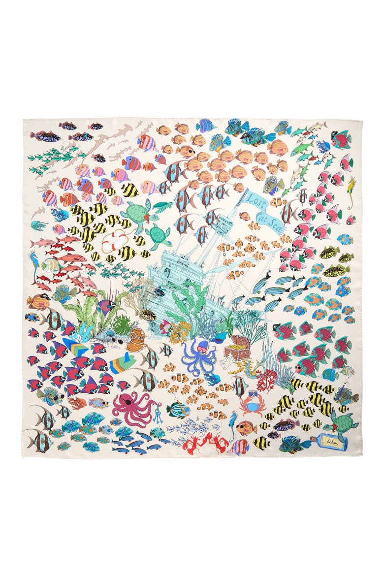 Lost at Sea Silk Scarf, Alternate, color, WHITE MULTI