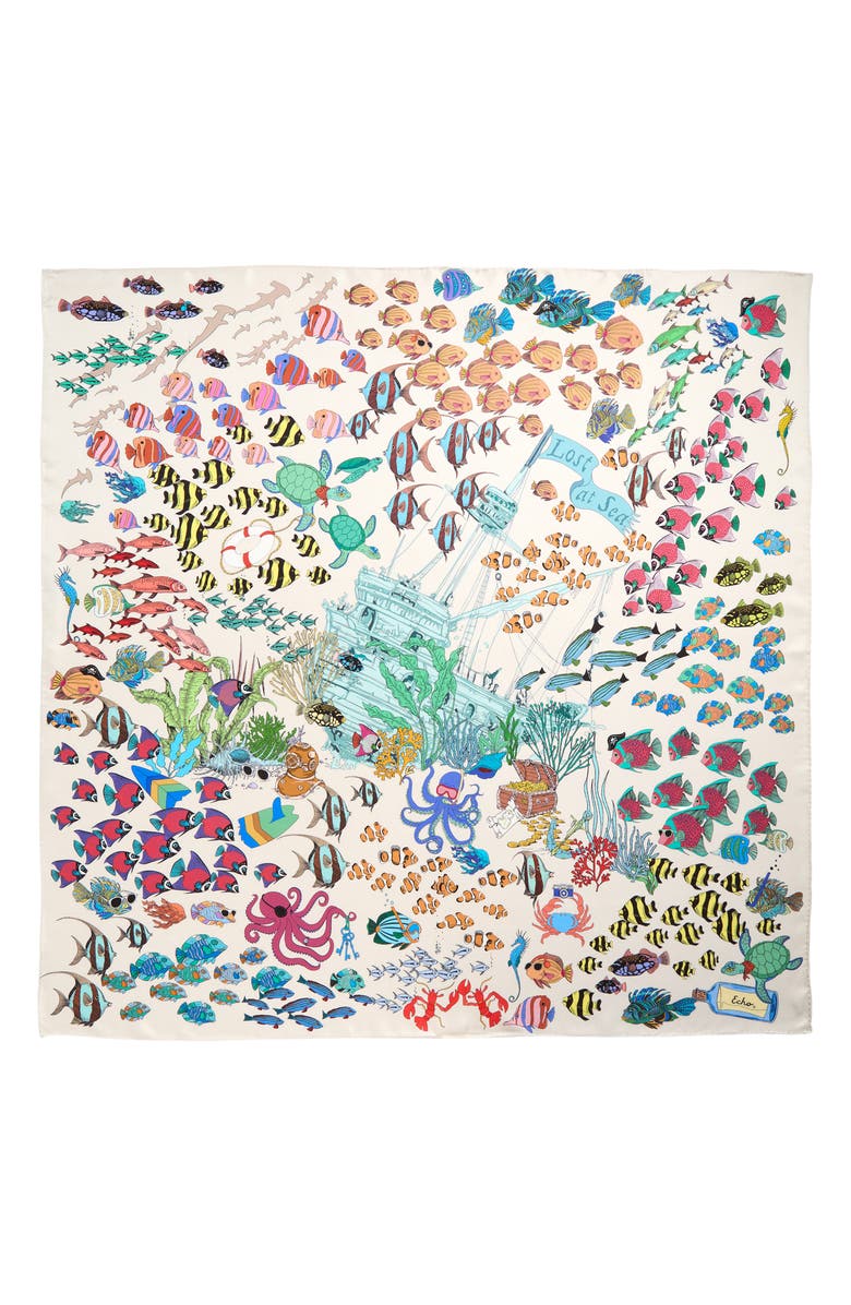 Echo Lost at Sea Silk Scarf, Alternate, color, White Multi