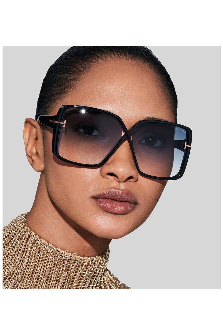 Yvonne 63mm Oversize Gradient Butterfly Sunglasses, Alternate, color, SHINY BLACK / GRADIENT SMOKE