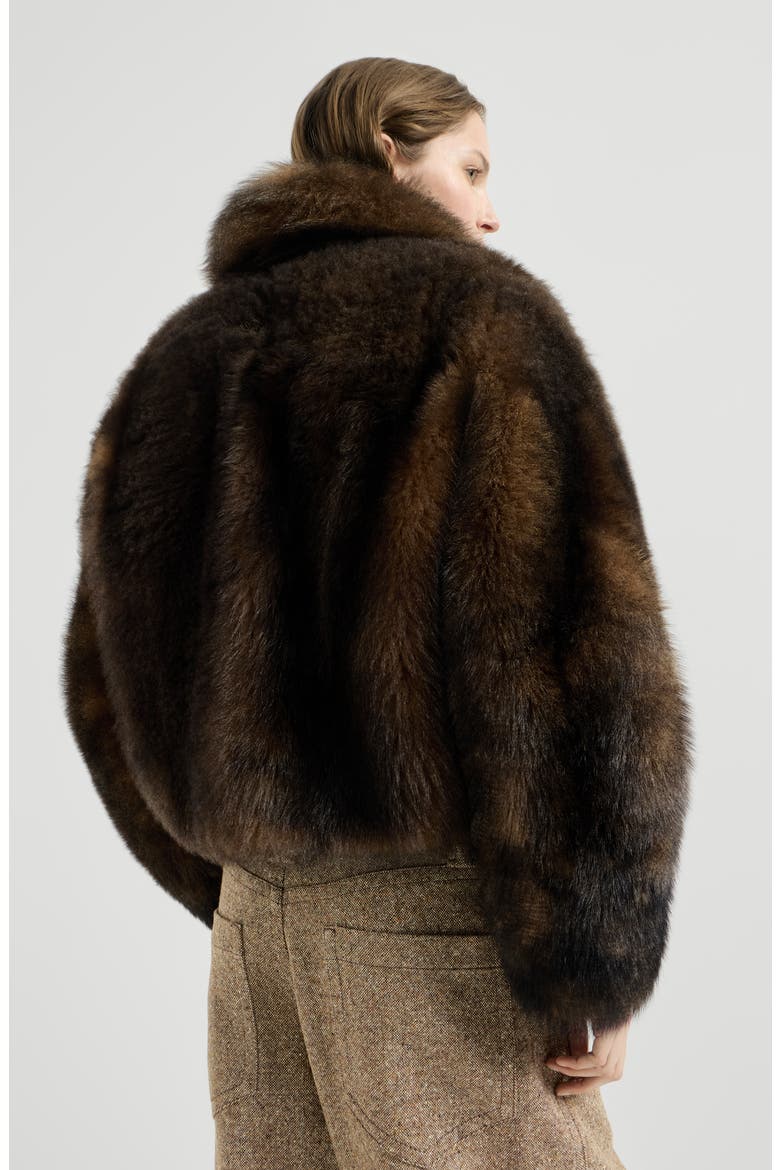 Soft shearling outerwear jacket with shiny zipper pull, Alternate, color, Pine Cone Brown