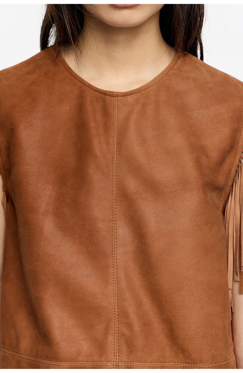 Bimba y Lola Fringed Leather Dress, Alternate, color, Tobacco