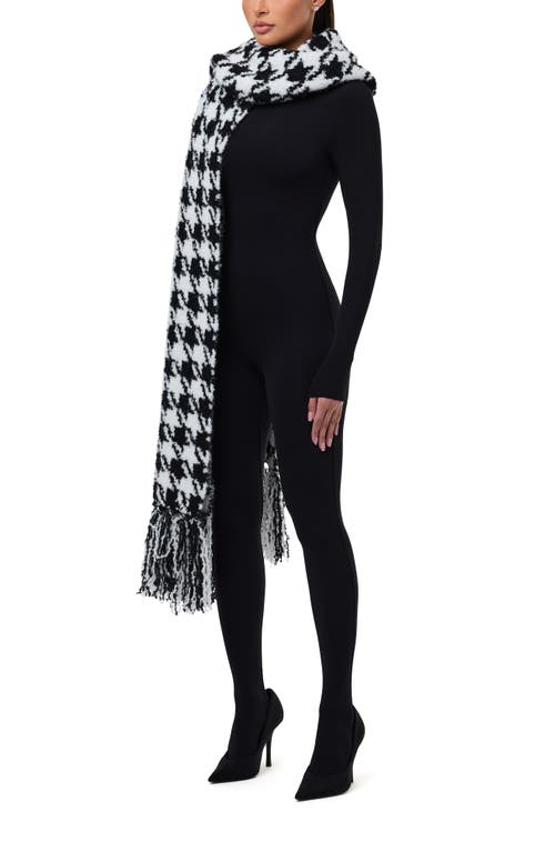 Naked Wardrobe Houndstooth Check Bouclé Fringe Scarf In Multi