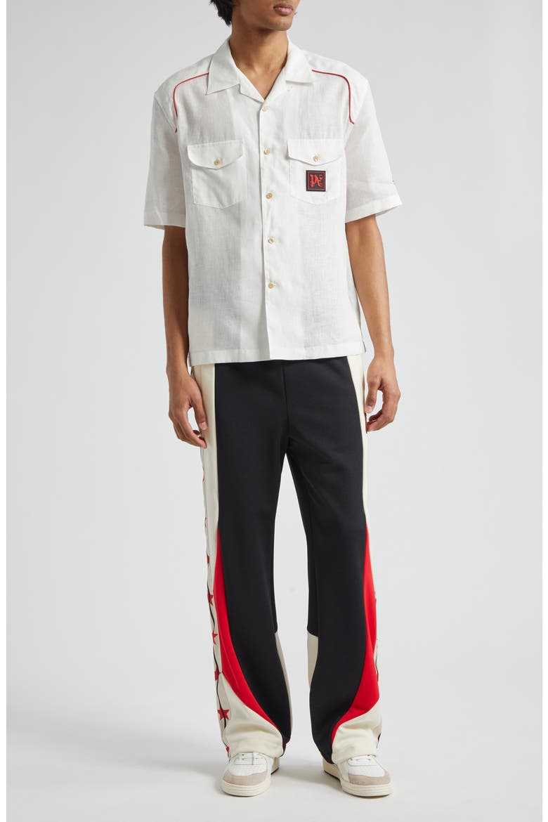 x Haas Moneygram Short Sleeve Linen Button-Up Camp Shirt, Alternate, color, OFFWHITE RED