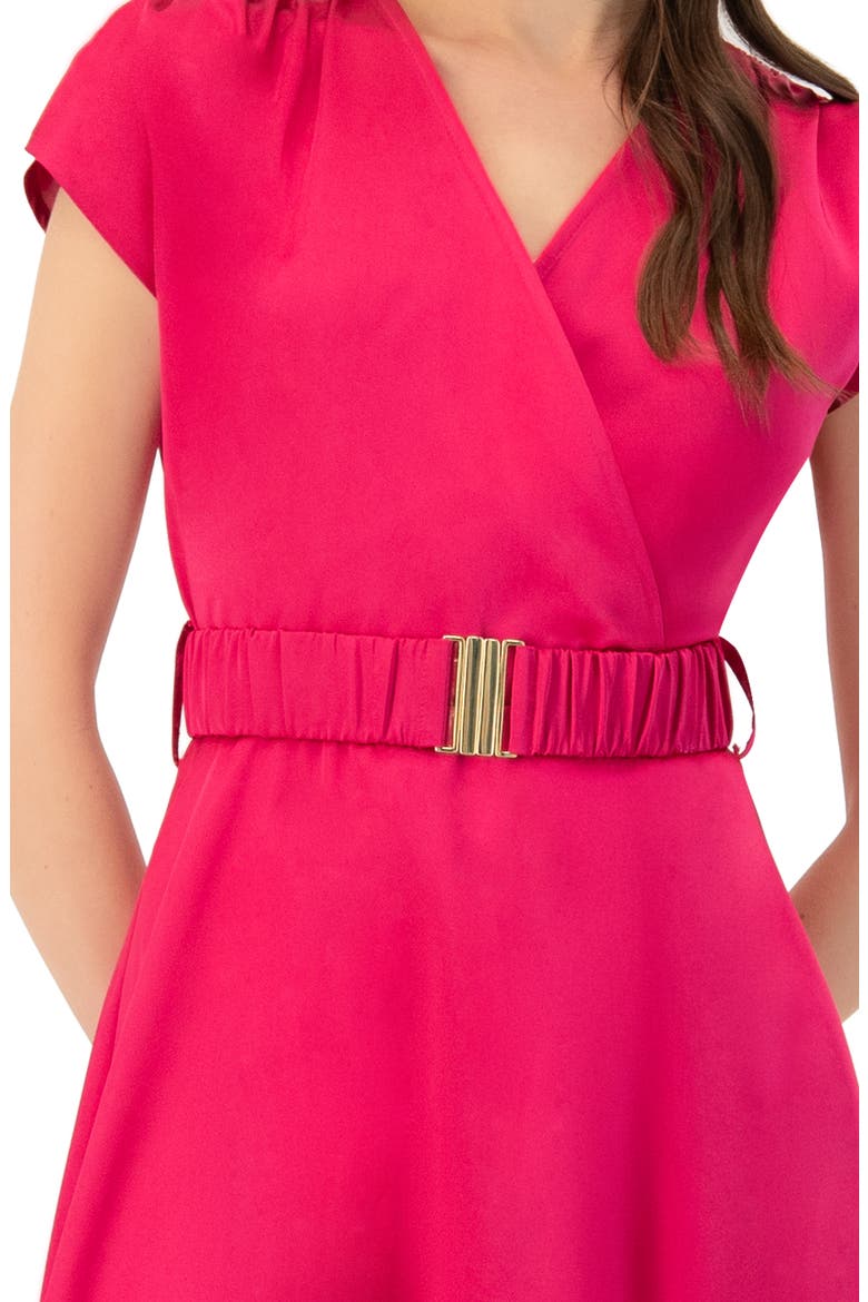 Sleeveless Midi Satin Dress with Belt, Alternate, color, Fuchsia