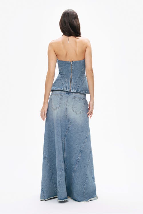 Shop Nocturne Sweetheart Neckline Denim Blouse In Indigo Blue