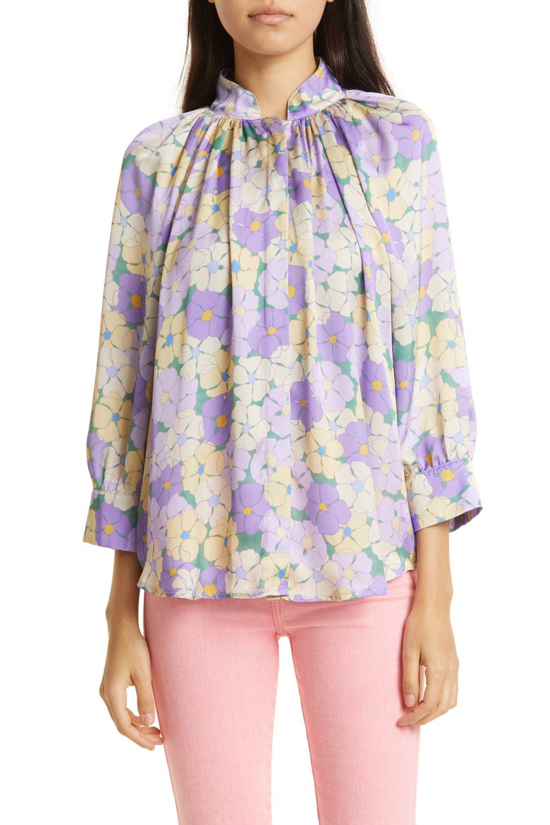 Floral Gathered Blouse, Main, color, LAVENDER FLORAL