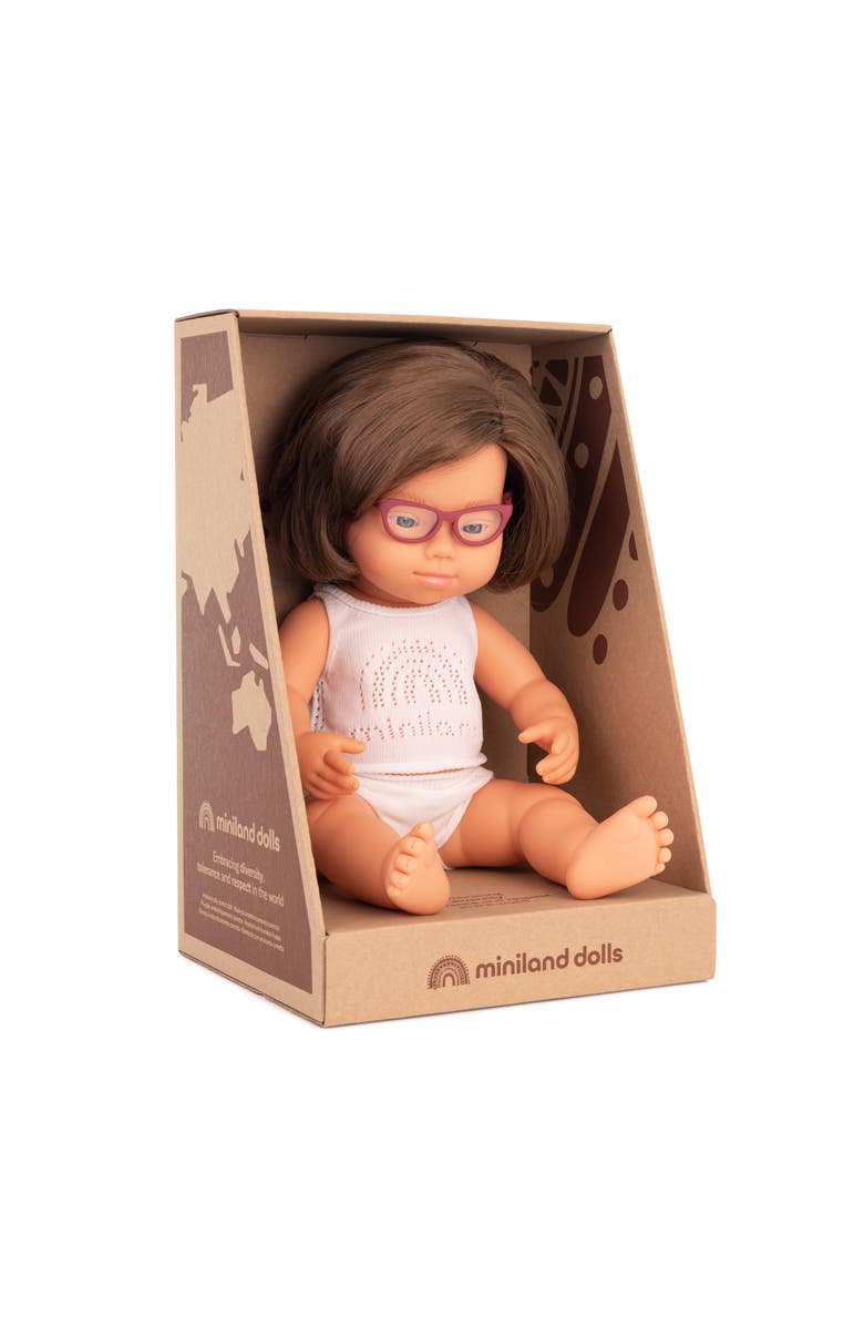 Miniland Baby Doll Caucasian Girl With Down Syndrome With Glasses 15'', Main, color, Light Skin