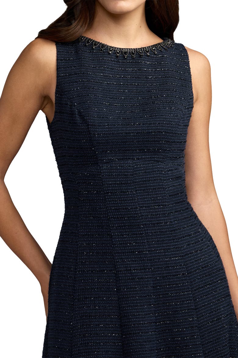 Sleeveless A-Line Boucle Midi Dress, Alternate, color, Midnight