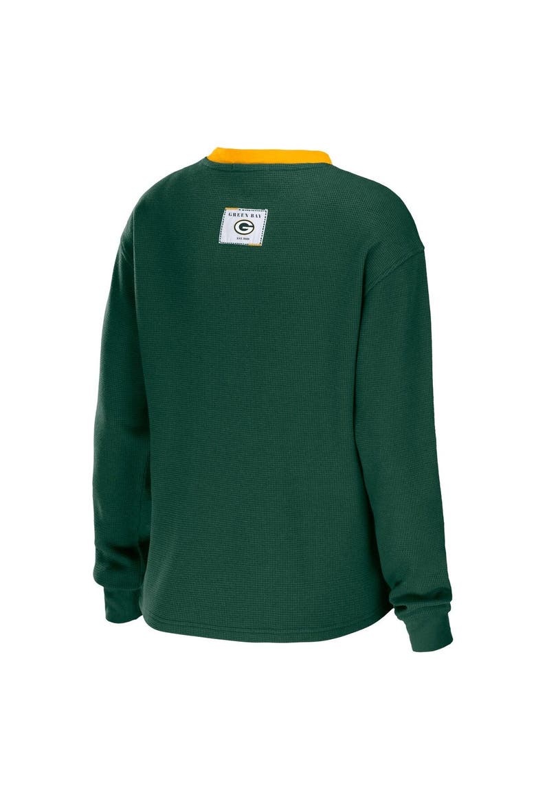 Women's WEAR by Erin Andrews Green Green Bay Packers Waffle Henley Long Sleeve T-Shirt, Alternate, color, Green