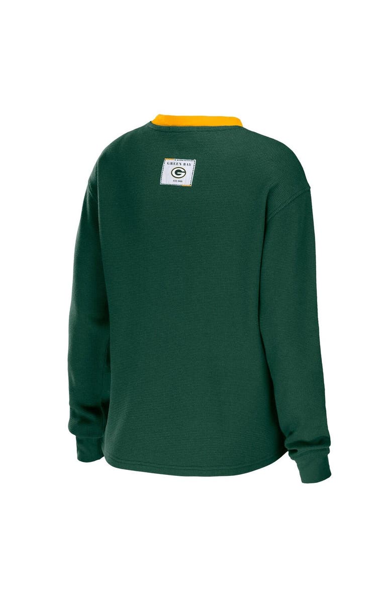 WEAR by Erin Andrews Women's WEAR by Erin Andrews Green Green Bay Packers Waffle Henley Long Sleeve T-Shirt, Alternate, color, 