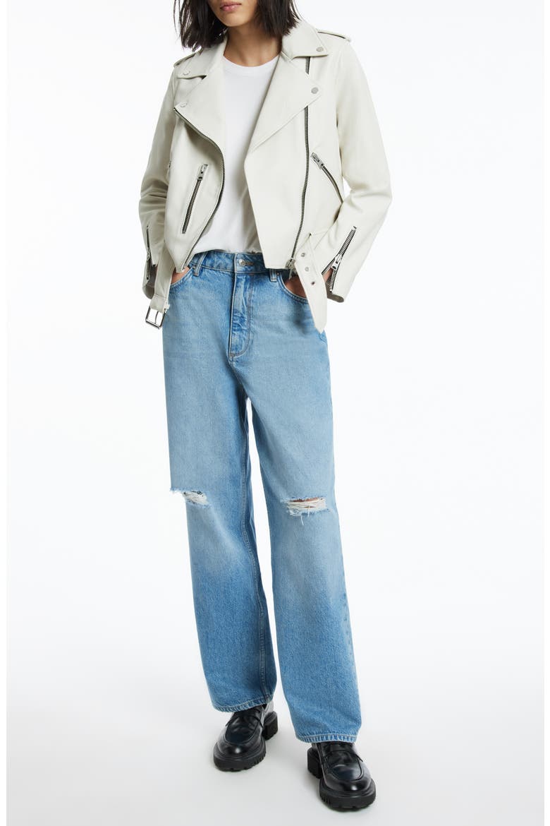 Balfern Sheepskin Leather Biker Jacket, Alternate, color, PAMPAS WHITE