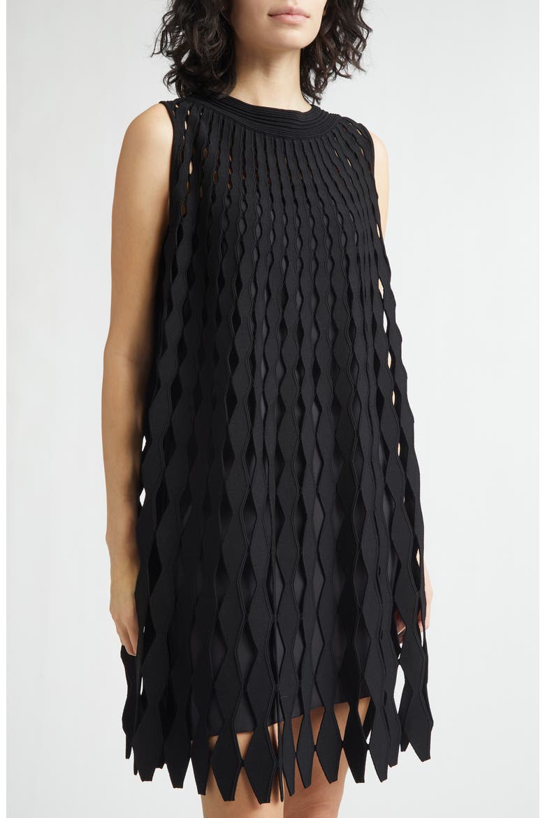 Sleeveless Geometric Knit Dress, Alternate, color, BLACK SOLID