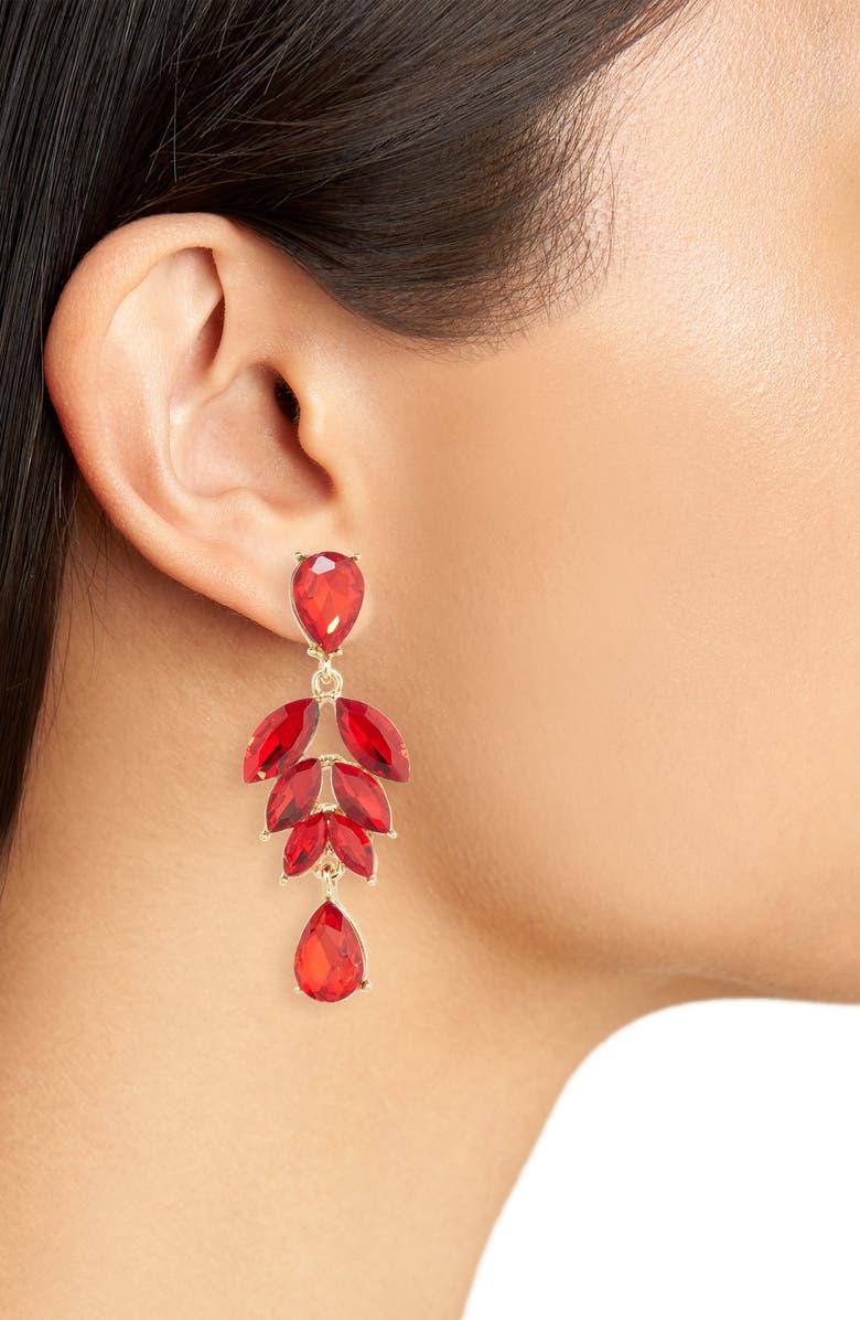 Cara Crystal Leaf Drop Earrings, Alternate, color, Gold/ Red