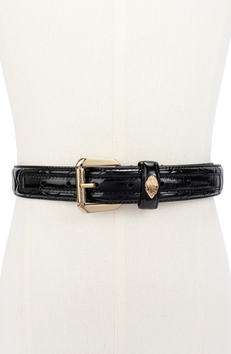 Kurt Geiger London Kensington Quilted Patent Leather Belt, Alternate, color, 