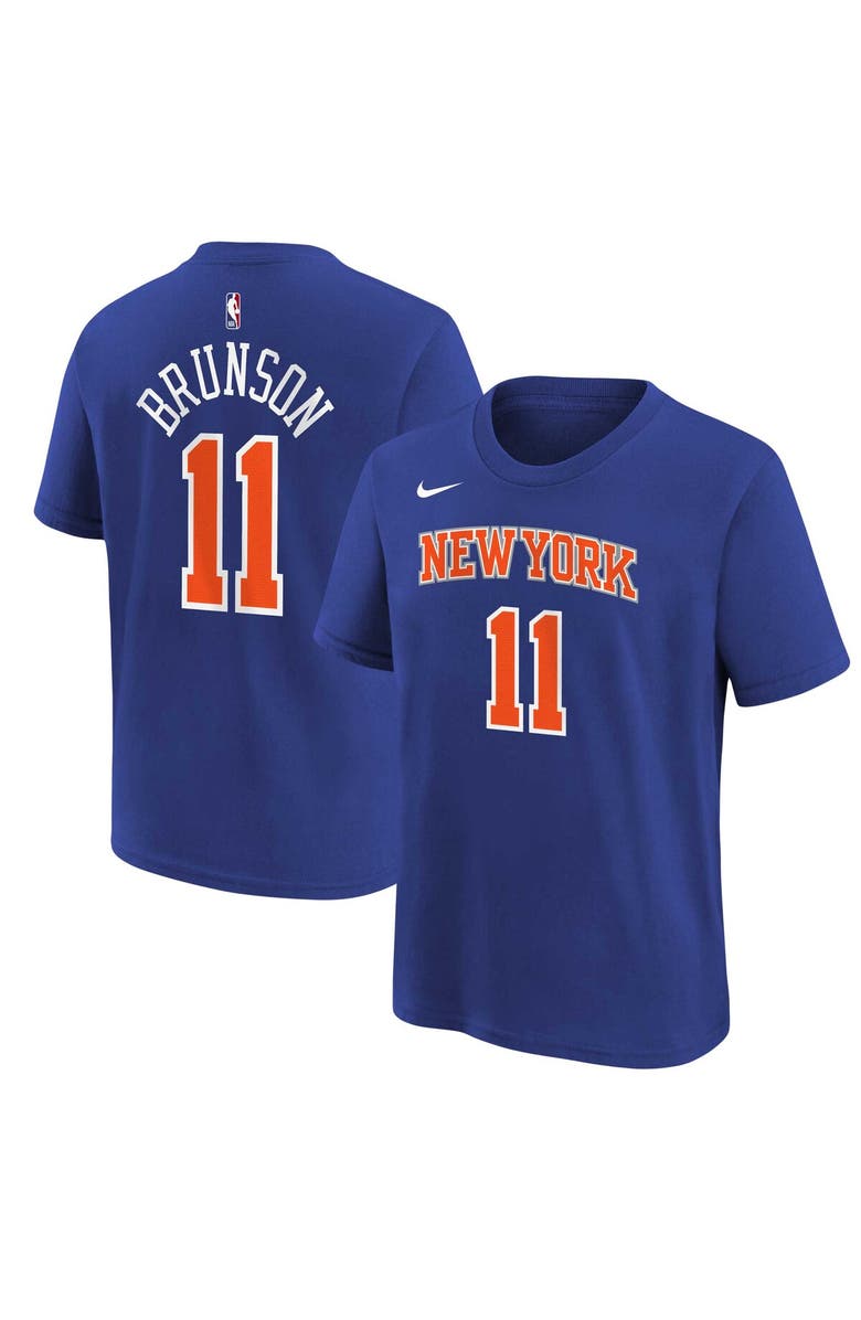 Nike Youth Nike Jalen Brunson Blue New York Knicks Icon Name & Number T-Shirt, Alternate, color, Blue