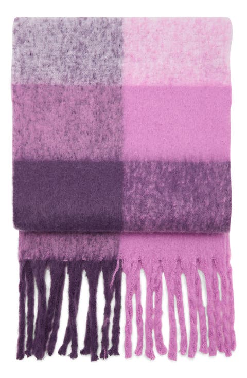 Striped Knit Fringe Scarf