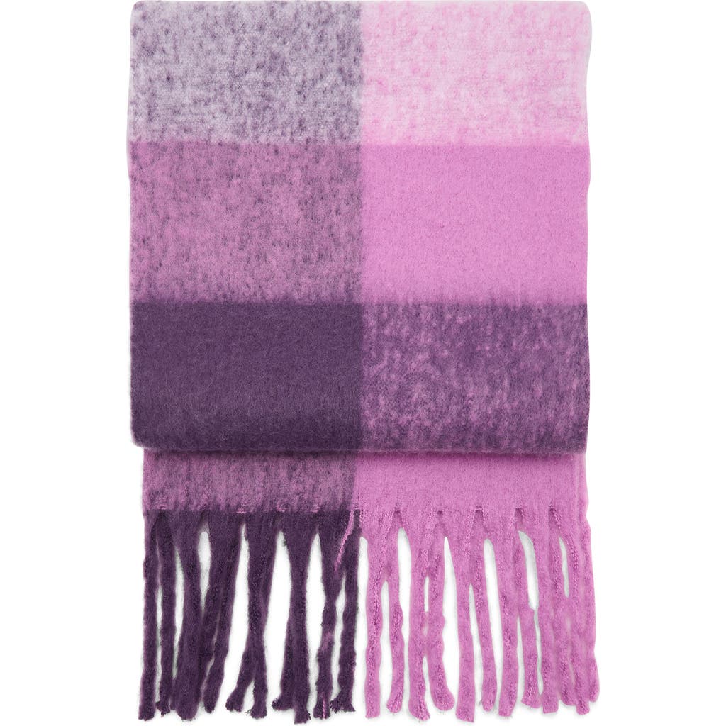 Mango Teen Striped Knit Fringe Scarf In Purple