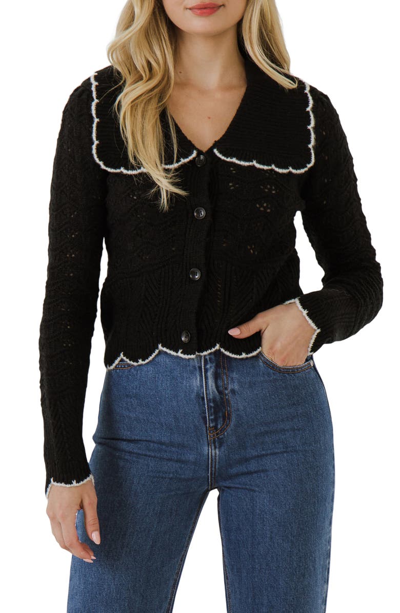 Endless Rose Scallop Pointelle Cardigan, Alternate, color, 