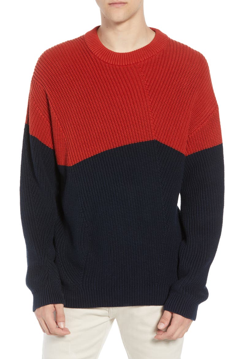 Asymmetrical Colorblock Sweater, Main, color, ROOIBOS TEA