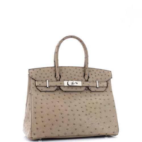 Pre-owned Hermes Hermes Birkin Handbag Brown Ostrich With Palladium Hardware 30 In Brown