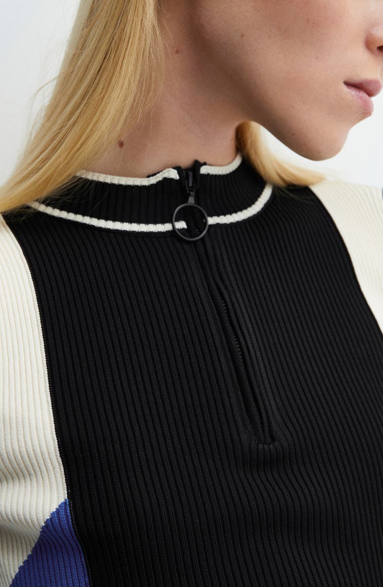 MANGO Colorblock Half Zip Crop Sweater, Alternate, color, 