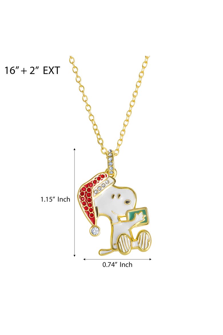 Snoopy Christmas Necklace for Women, Clear and Red Crystals, 16"+2", Alternate, color, Gold