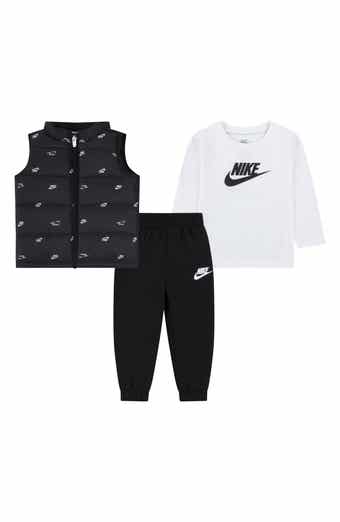 Nike Futura Logo Print Puffer Vest, Graphic T-Shirt & Joggers Set