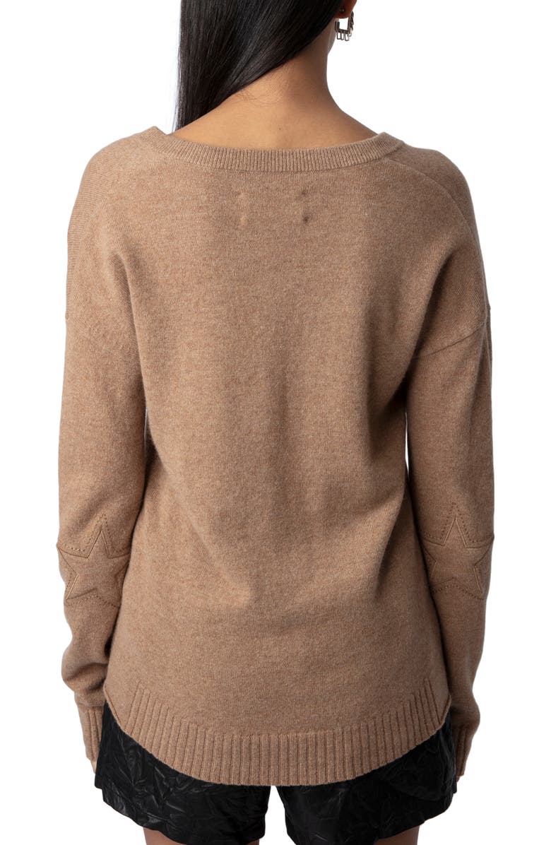 Zadig & Voltaire Vivi Star Patch Cashmere V-Neck Sweater, Alternate, color,
