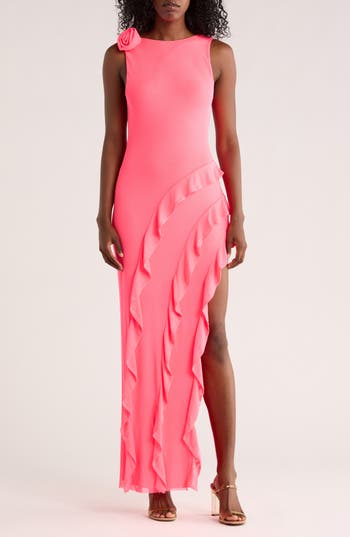 Afrm Los Angeles Airess Ruffle Maxi Dress In Pink