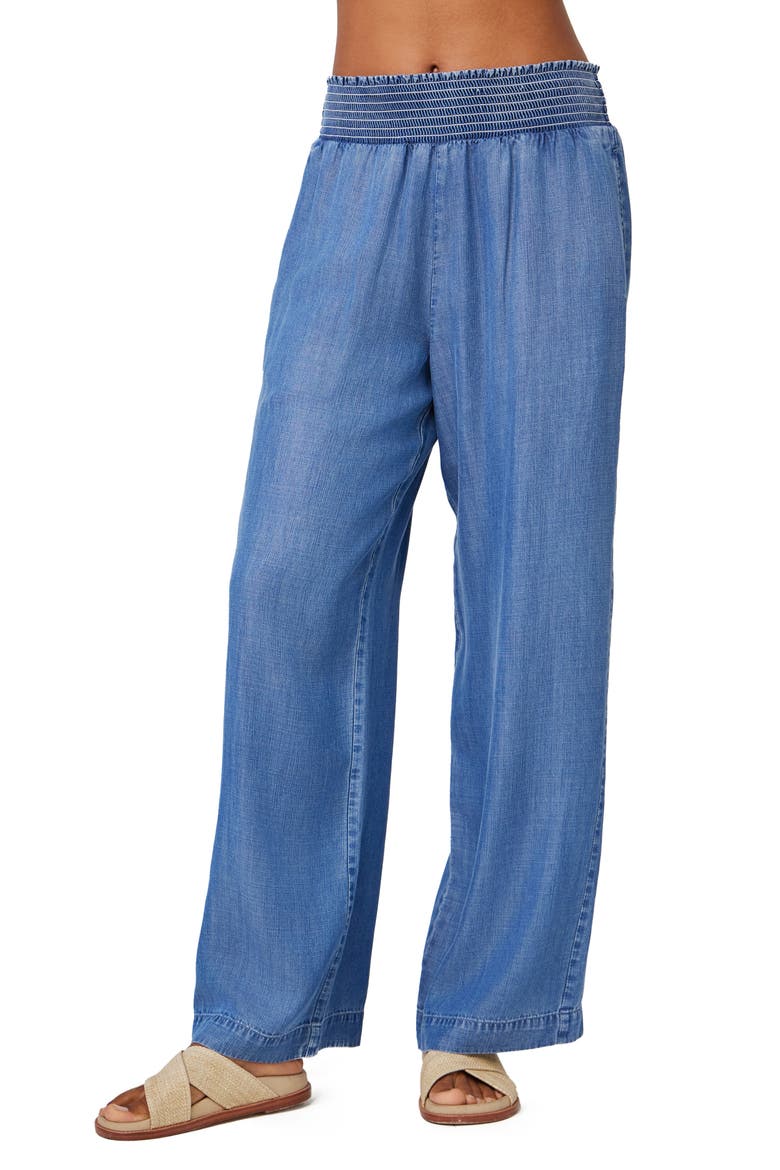 Smocked Wide Leg Chambray Pants, Main, color, MOONLIT HAZE WASH