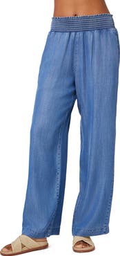 Bella Dahl Smocked Wide Leg Chambray Pants