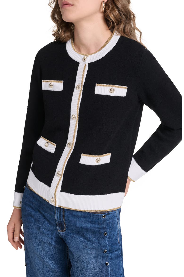 4-Pocket Cardigan, Main, color, BLACK/ SOFT WHITE/ GOLD