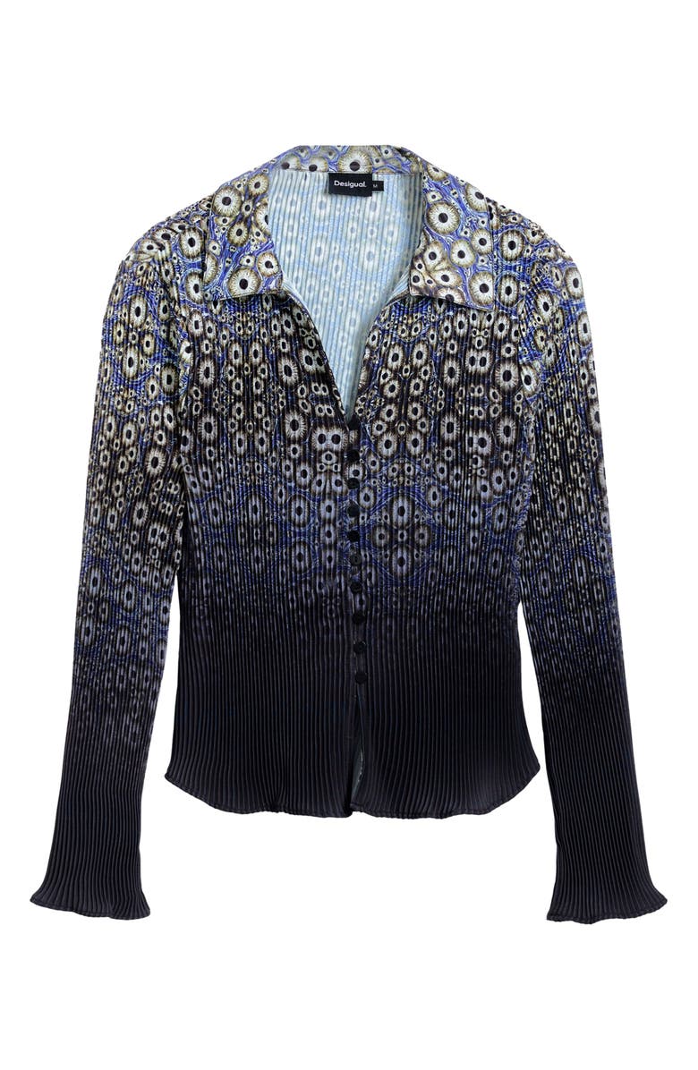 Desigual Ombré Cell Print Rib Button-Up Shirt, Alternate, color, Navy Blue