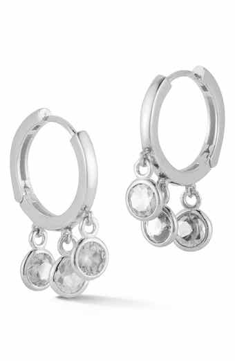 Cubic Zirconia Shaker Drop Huggie Hoop Earrings