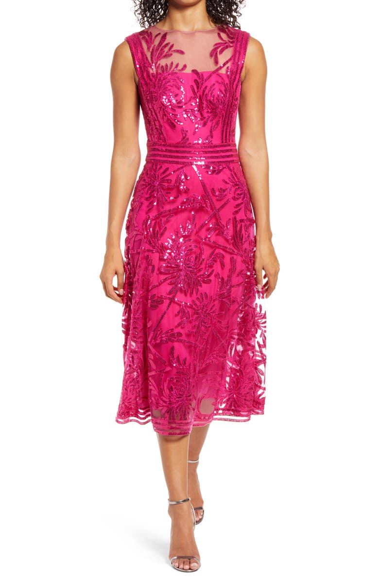Tadashi Shoji Sleeveless Sequin Fit & Flare Cocktail Midi Dress, Main, color,
