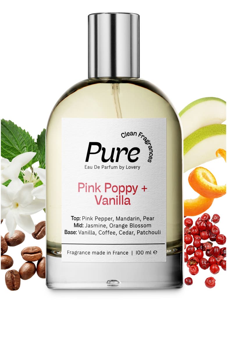 Lovery Pure Pink Poppy and Vanilla Eau de Parfum Spray, Made in France, 3.4 oz, Main, color, Silver, White, Cream, Black
