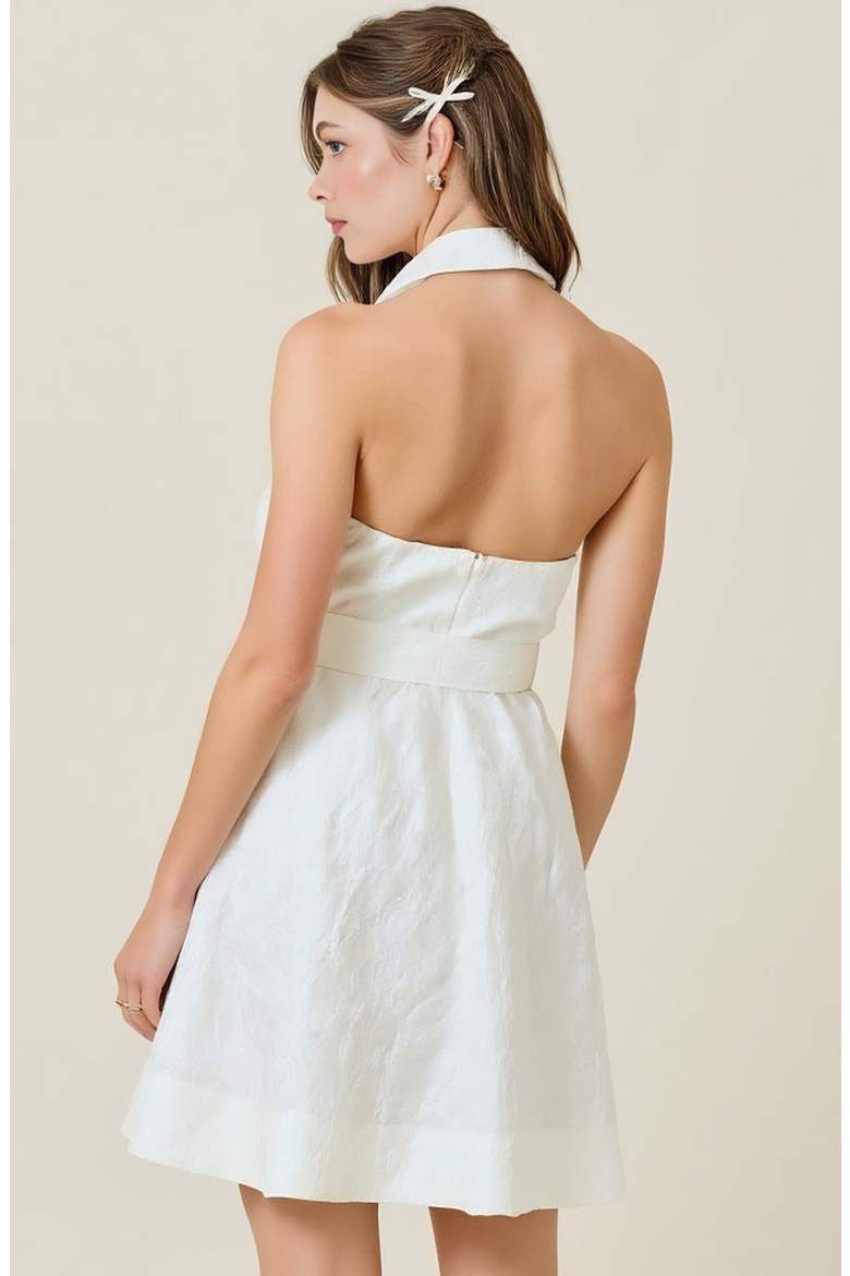 Halter Blazer Mini Dress with Belted Waist and Tailored Fit, Alternate, color, White