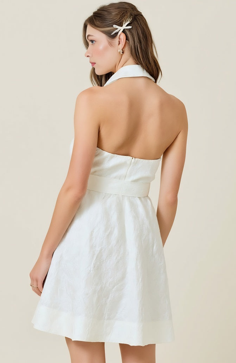 Modenaire Halter Blazer Mini Dress with Belted Waist and Tailored Fit, Alternate, color, White