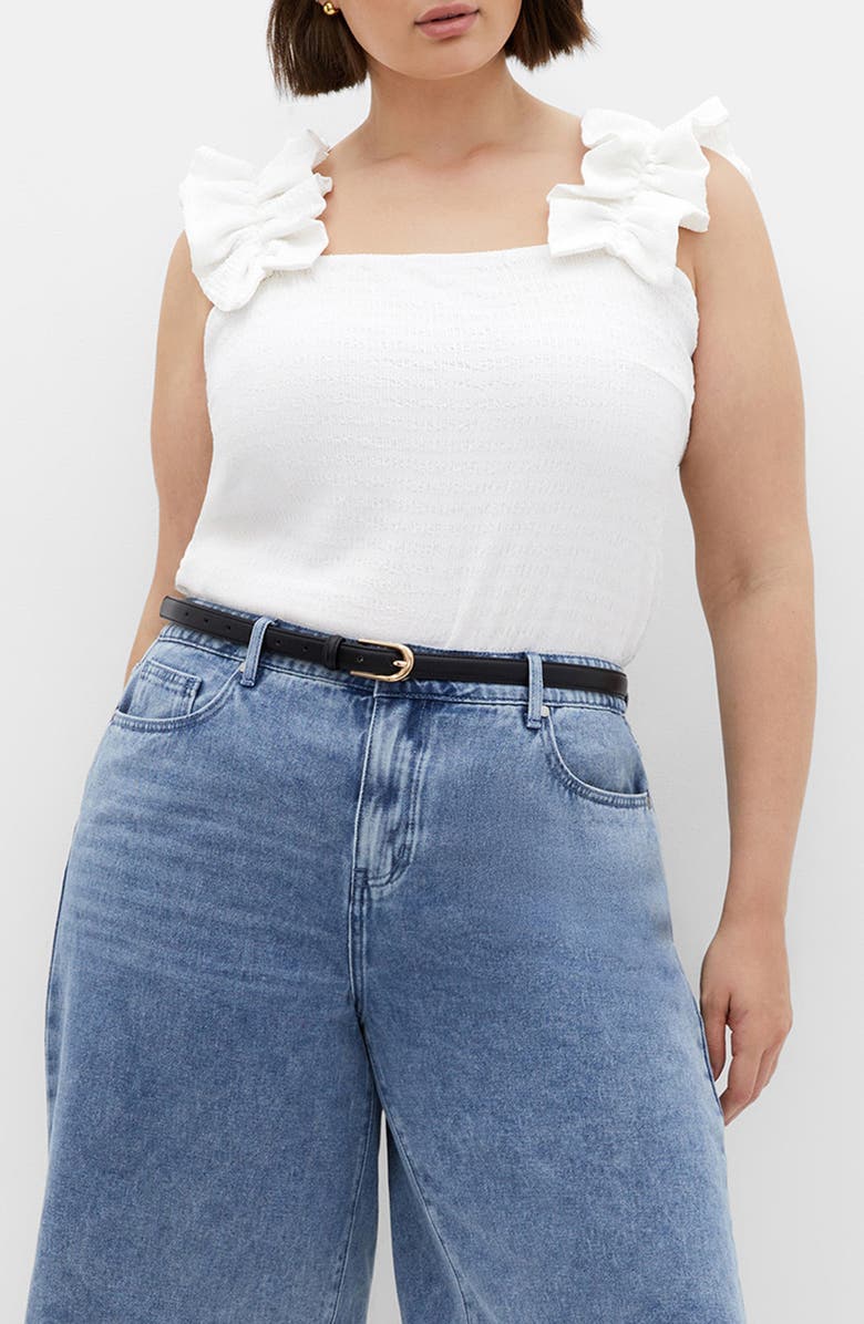 City Chic Aria Ruffle Smocked Tank, Main, color, Ivory