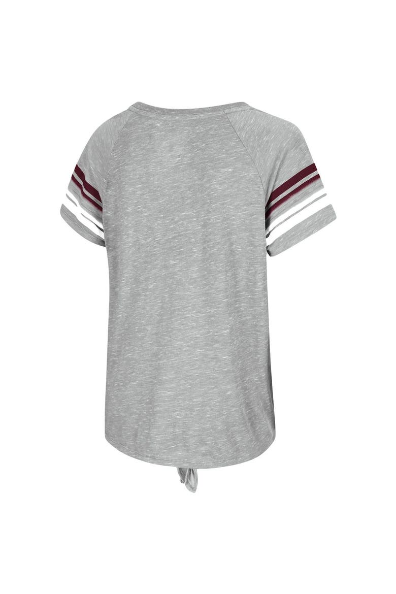 Women's Colosseum Heathered Gray Texas A&M Aggies Boo You Knotted Raglan T-Shirt, Alternate, color, Heather Gray