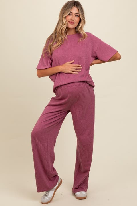 Textured Knit Oversized Tee And Pants Set