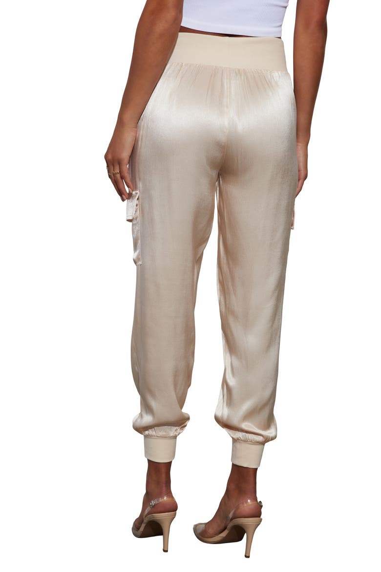 Luxe Look Satin Cargo Joggers, Alternate, color, CHAMPAGNE
