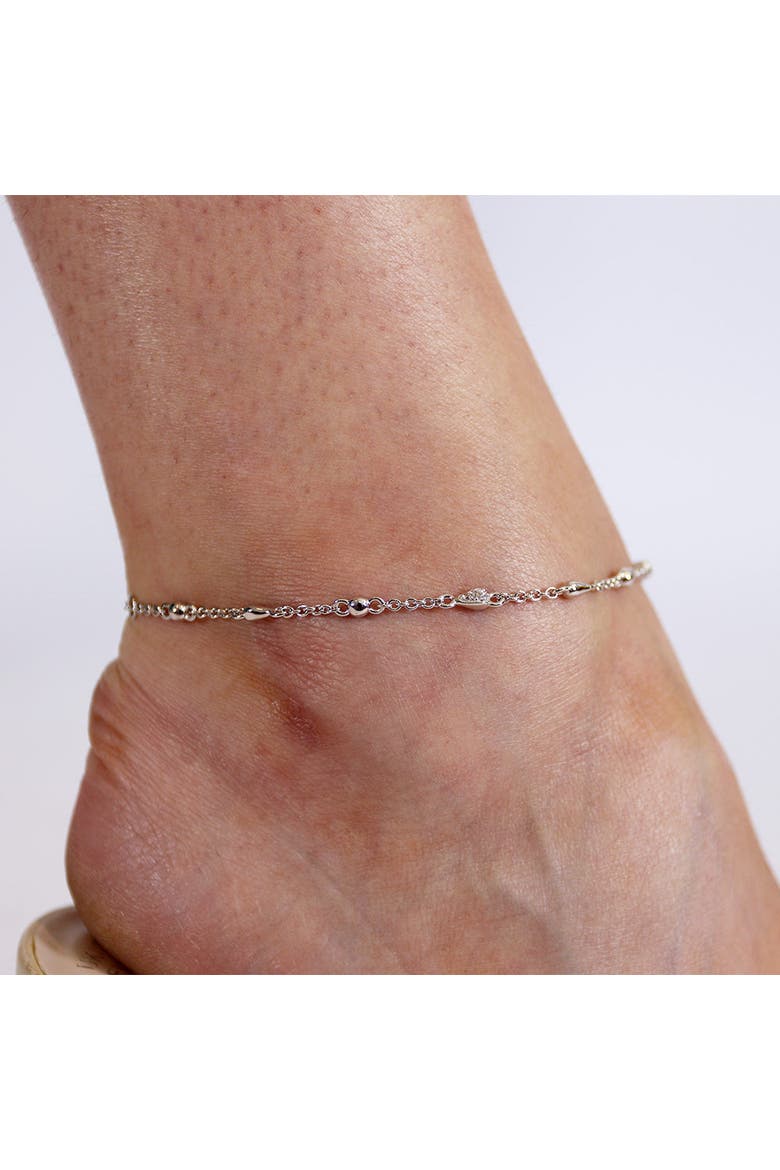 Skinny Drip Anklet with White Topaz, Alternate, color, Sterling Silver