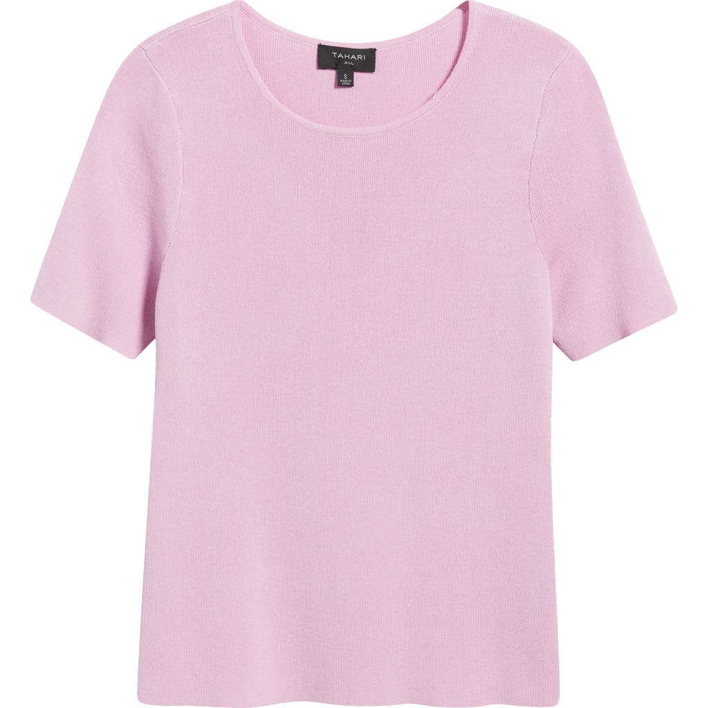 Tahari Asl Short Sleeve Sweater In Pink Macaroon