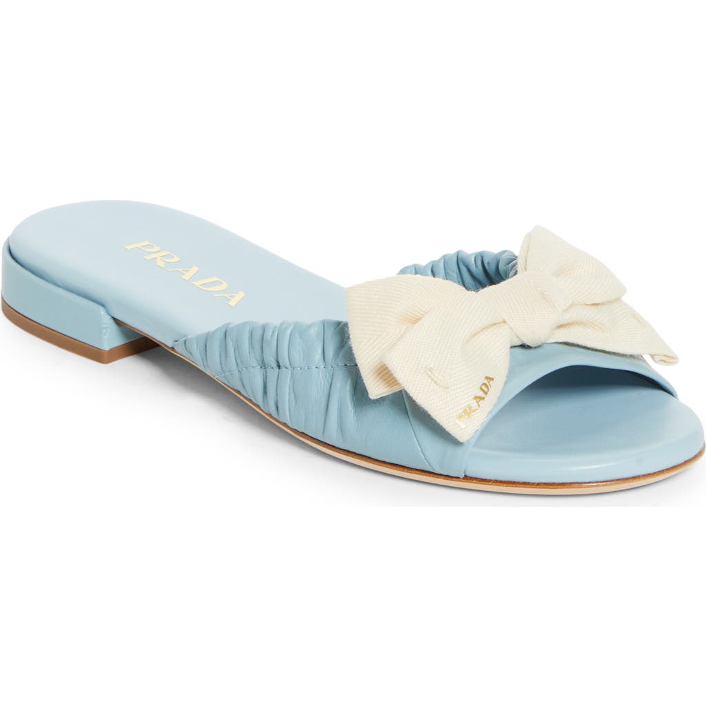 Prada Bow Slide Sandal In Blue