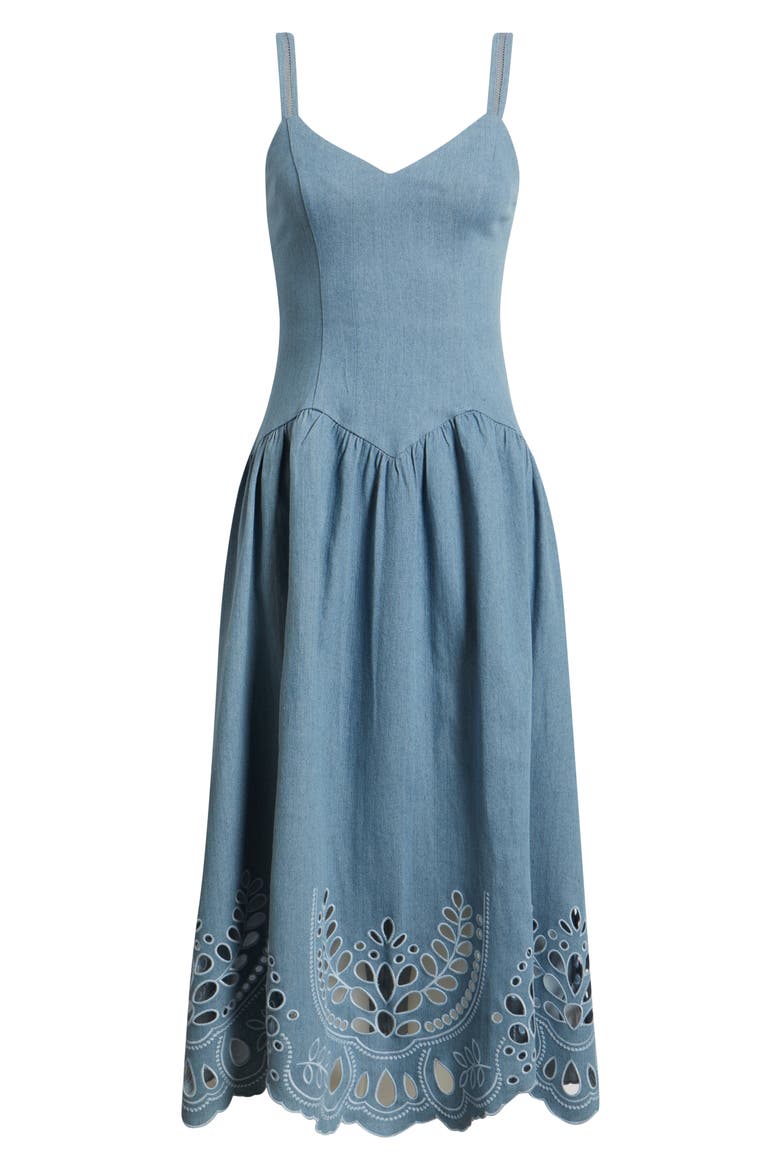 Eyelet Detail Sleeveless Midi Dress, Alternate, color, LIGHT BLUE