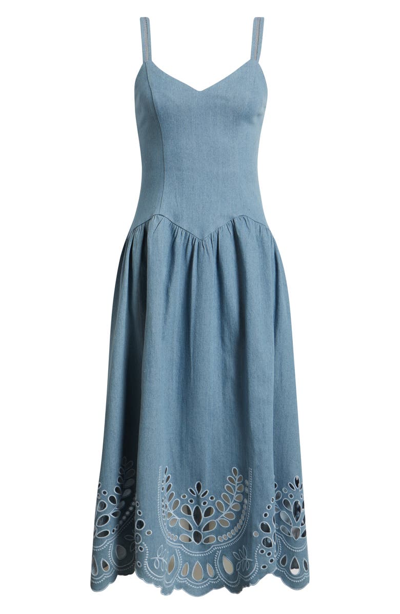 MOON RIVER Eyelet Detail Sleeveless Midi Dress, Alternate, color, Light Blue